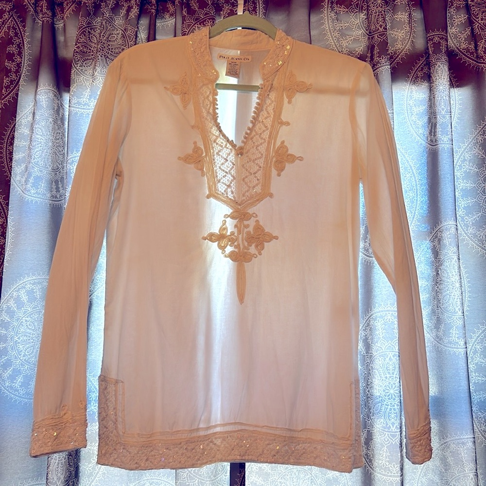 🪬 Beautiful 🙏 🤲 Polo Jeans co. long sleeve sheer stunning blouse!!